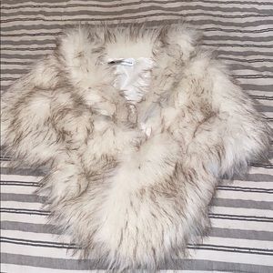 White/brown faux fur shawl